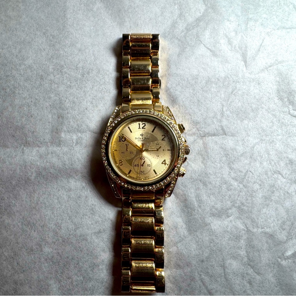 Bella & Rose CZ and gold tone watch